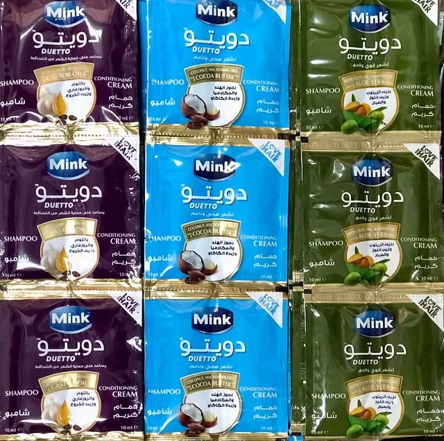 منك اكياس(شامبو+حمام كريم)10مل الشريط 12كيس جديد