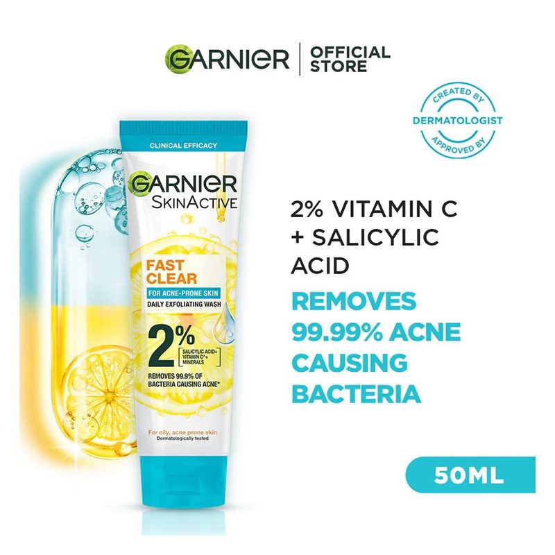 GARNIER FAST CLEAR DAILY EXFOLIATING WASH FOR ACNE PRONE SKIN 50M